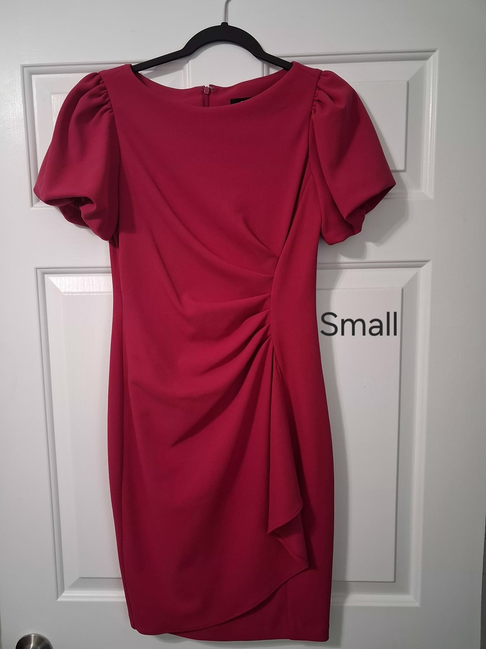 Women’s Pink Ruched Puff-Sleeve Sheath Dress
